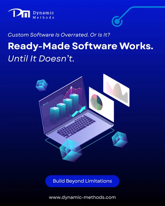 Ready-made software works until growth exposes its limits. 
Build beyond limitations with custom software. 🚀 
👉 Visit our website to learn more: https://dynamic-methods.com/contact-us/
#CustomSoftware #DigitalTransformation #PurposeDriven #VelocityCoding #TechInnovation #ScalableSolutions #SoftwareDevelopment #DynamicMethodSolution
