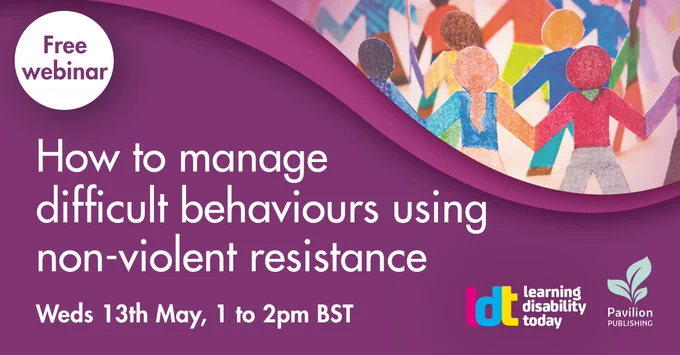 Image of colourful paper doll chains. Text says: Free webinar how to manage difficult behaviours using non-violent resistance Wednesday 13 May, 1 to 2pm BST