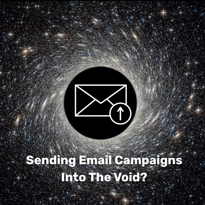 A conceptual image showing an email icon in a galaxy spiral background, suggesting messages lost in vastness. The theme is reflective and thought-provoking.