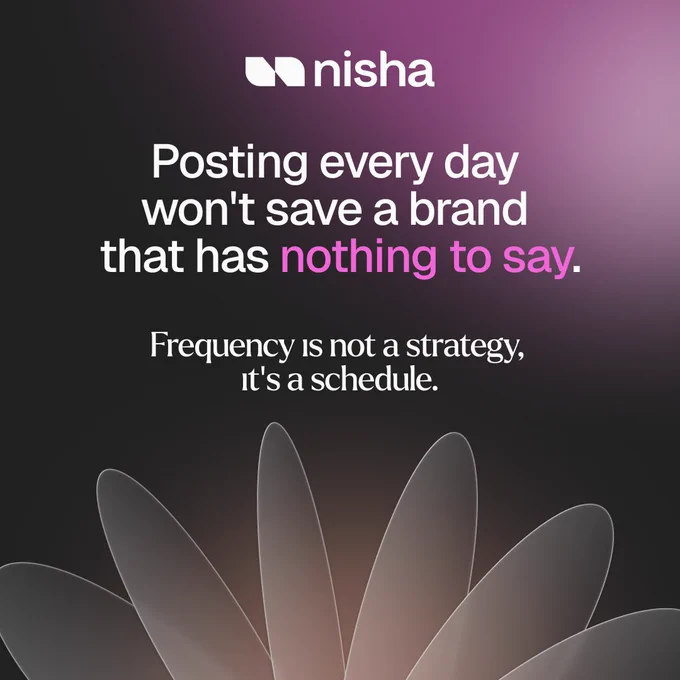 A dark gradient background with a flower silhouette, featuring the text emphasizing meaningful brand communication over quantity.