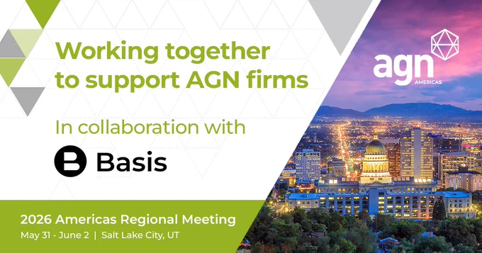 At AGN, we collaborate with organisations that help our firms stay ahead.
Basis is an AI platform for accounting firms, providing accountants with a team of AI agents that understand accounting, learn specific client needs, work independently, and take real actions — making them a valuable partner for AGN firms.
Learn more: https://www.getbasis.ai/
Looking forward to connecting at the AGN 2026 Americas Regional Meeting in Salt Lake City. 
Regular registration ends Friday: https://my.agn.org/americasrm