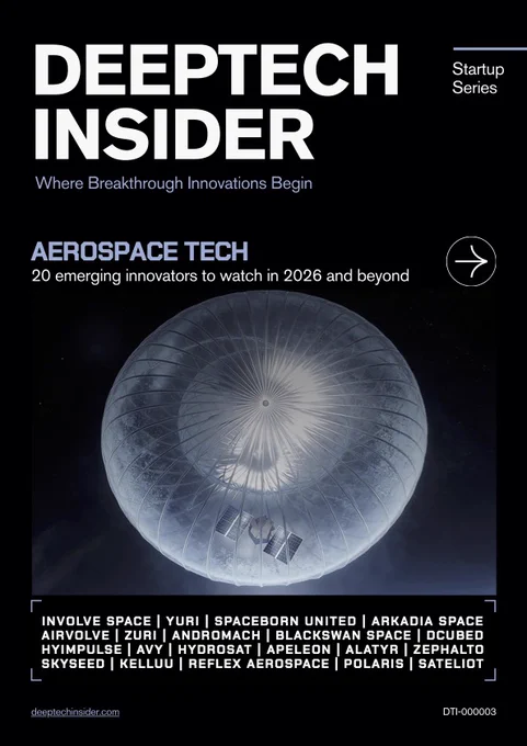 Cover of Deeptech Insider's Aerospace Tech 2026, an editorial shortlist of 20 emerging aerospace innovators including Zuri