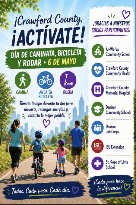 El 6 de mayo se celebrará una jornada familiar de caminatas y paseos en bicicleta al aire libre para promover el Día de Caminar, Andar en Bicicleta y Andar en Silla de Ruedas, con la participación de diversas organizaciones comunitarias.