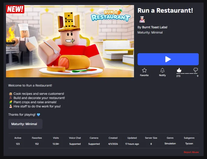 🔗 https://www.roblox.com/games/77843161404023/Run-a-Restaurant