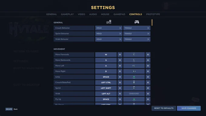 A screenshot of the controls settings showing the new section for gamepad keybinds.