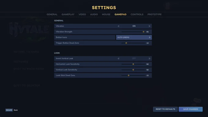 A screenshot of the gamepad settings.