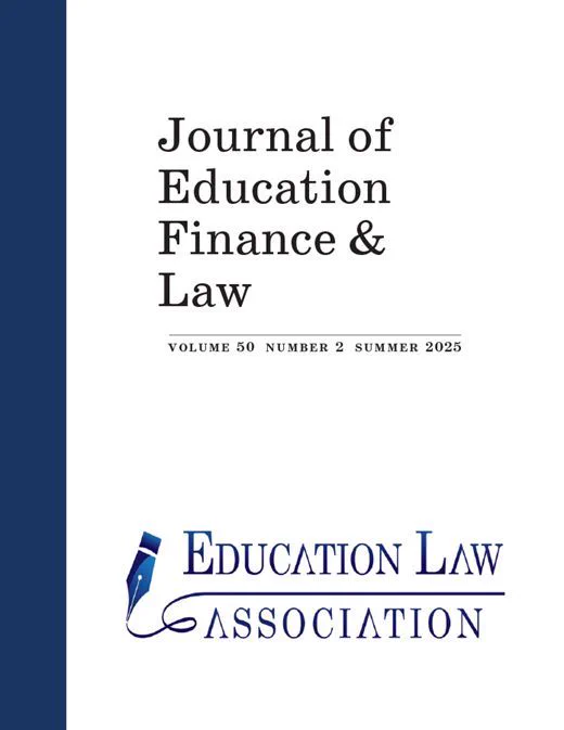 Cover of Journal of Education Finance and Law, Volume 50, Number 2, Summer 2025
White background with a vertical navy strip on the left side
Education Law Association Logo
