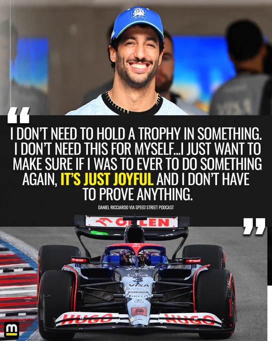 Daniel Ricciardo smiling wearing a blue VCARB hat. Also pictured is the No. 1 Visa Cash App Red Bull F1 car on track during final practice ahead of the Grand Prix of Singapore