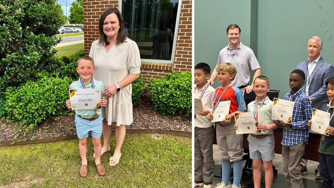 National Math Stars students being recognized at the school board meeting.