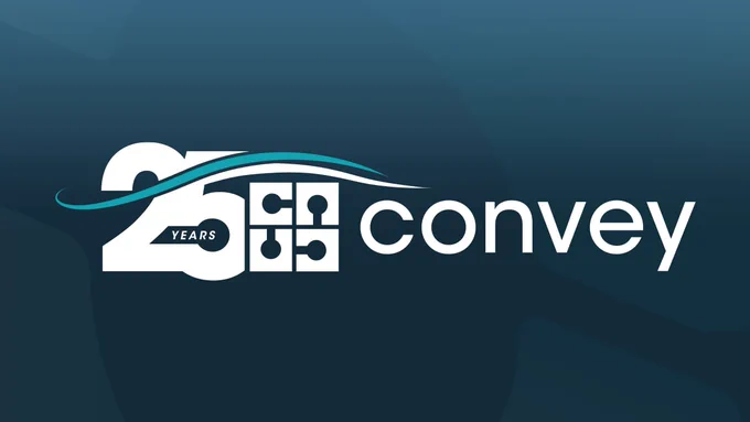 Convey 25th Anniversary logo with overlay web shapes