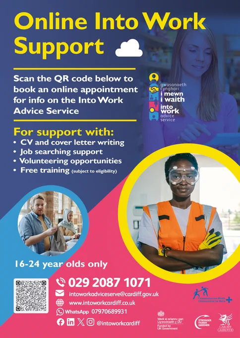 Poster showing information about online Into Work support.