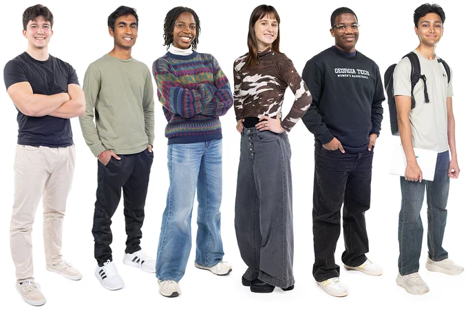 Six students standing together on white background: Lukas Anisansel, Rivash Deepnarain, Priscilla Pierre, Antonia Rabisheva, Carson Veal, and Ghufran Bhatti.