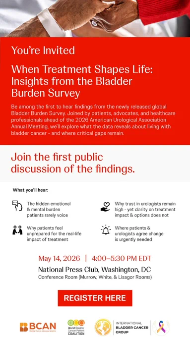 Event invitation to panel discussion revealing results from global #bladdercancer patient survey. @JNJInnovMed @@IBCG_BladderCA @AmerUrological @BladderCancerUS @WorldBladderCan @UroToday #bladdercancerpatient #bladdercancerawareness #BCAM