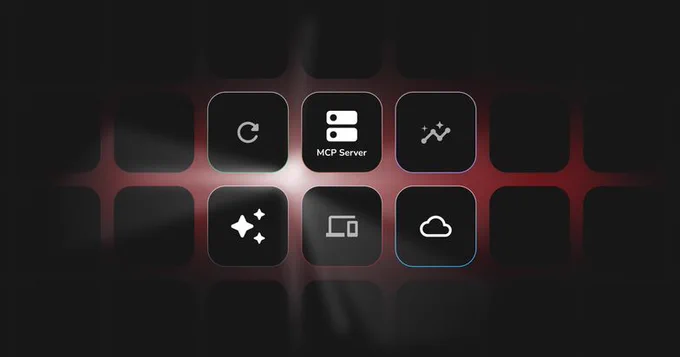 A futuristic grid displaying various technology-related icons with a dark, mysterious ambiance. The central icon reads 'MCP Server,' suggesting a focus on server management or computing.