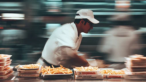 A person moving quickly on a service line.