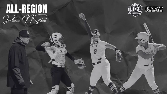 Black-and-white graphic promoting NJCAA Division II Softball All-Region honors.