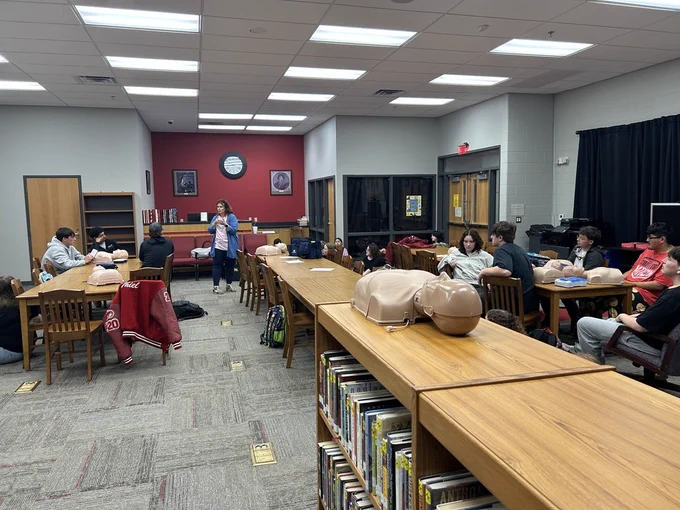 CKTC employees Brent Lester and Laci McCool recently provided CPR training for Hinton High School seniors.