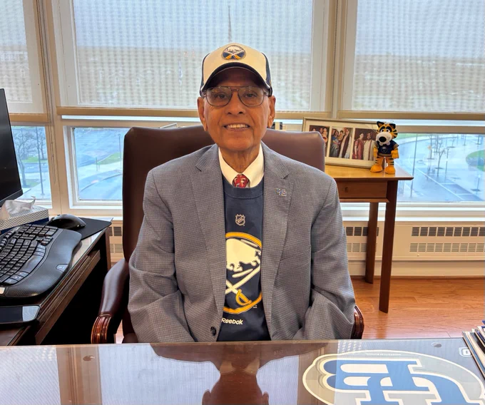 President Tripathi challenges the McGill University president in a friendly wager over who will in a NHL playoff matchup between the Buffalo Sabres and Montreal Canadiens. 