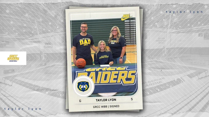 Graphic with a picture showing a student athlete and family members as they sign their National Letter of Intent to play college athletics.