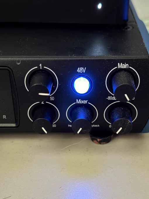 Right and left mic inputs where left side is normal and right side is fucking maxed out 