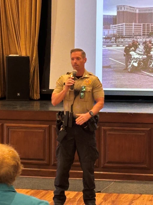 Summerlin Area Command Captain Beza addressing the audience at the start of the meeting