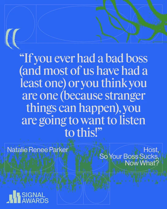 A promotional image for a podcast about handling difficult bosses, hosted by Natalie Renee Parker. Engaging and motivational message on a blue background.