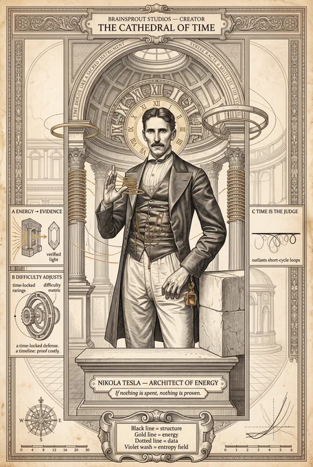 The Cathedral of Time: The Chronicles of Satoshi: Tesla the Architect of Energy: Plate I by Bruce Barone Jr. 
