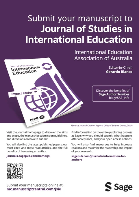 Flyer inviting submissions to the Journal of Studies in International Education
