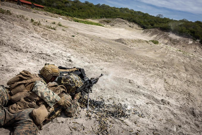 U.S. Marines with Light Armored Reconnaissance Company, Battalion Landing Team 3/6, 22nd Marine Expeditionary Unit (Special Operations Capable), engage a target during a machine gun range as part of a bilateral exercise on Naval Base Jaramij\u00F3, Ecuador, April 27, 2026. The 22nd MEU (SOC)\u2019s Ecuador bilateral training enhances interoperability with partner forces, reinforces longstanding security relationships, and improves combined readiness to respond to crises across the region. U.S. military forces are deployed to the region in support of U.S. Southern Command mission objectives and the president\u2019s priorities to strengthen regional security, disrupt illicit drug trafficking, and protect the U.S. homeland. (U.S. Marine Corps photo)\n\n
