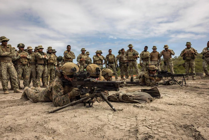 U.S. Marines with Light Armored Reconnaissance Company, Battalion Landing Team 3/6, 22nd Marine Expeditionary Unit (Special Operations Capable), demonstrate an occupation by force for support by fire during a bilateral exercise on Naval Base Jaramij\u00F3, Ecuador, April 27, 2026. The 22nd MEU (SOC)\u2019s Ecuador bilateral training enhances interoperability with partner forces, reinforces longstanding security relationships, and improves combined readiness to respond to crises across the region. U.S. military forces are deployed to the region in support of U.S. Southern Command mission objectives and the president\u2019s priorities to strengthen regional security, disrupt illicit drug trafficking, and protect the U.S. homeland. (U.S. Marine Corps photo)\n\n