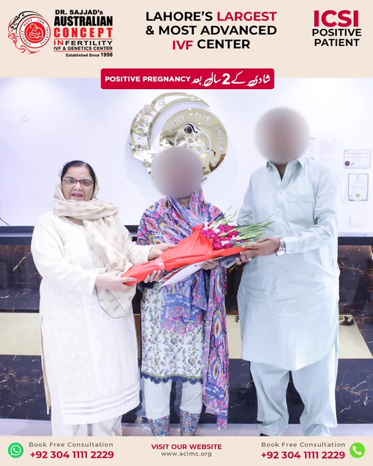 𝐈𝐂𝐒𝐈 Positive Patient After 𝟐 Years of Secondary Sub-fertility at Australian Concept Infertility Medical Center Lahore.
The Patient Conceived after ICSI treatment at 𝐃𝐫. 𝐒𝐚𝐣𝐣𝐚𝐝'𝐬 Australian Concept Infertility Medical Center.
𝐂𝐨𝐧𝐬𝐮𝐥𝐭𝐚𝐧𝐭: Dr. Saifa Munir
𝐋𝐨𝐨𝐤𝐢𝐧𝐠 𝐟𝐨𝐫 𝐈𝐕𝐅 𝐢𝐧 𝐋𝐚𝐡𝐨𝐫𝐞?
Why not visit Pakistan’s largest and most advanced IVF Center in Lahore, Garden Town? Australian Concept Lahore is the best IVF center in Lahore and one of the oldest and most experienced. Our Lahore IVF Clinic is ISO 9001:2015 Certified and part of the Australian Concept Group’s 15-plus national chain of IVF Clinics.
Australian Concept Lahore IVF Center is Pakistan’s largest IVF clinic, with state-of-the-art technology and treatment facilities purpose-built on a massive 13000 sq ft covered area in Garden Town, Lahore. 
𝐁𝐎𝐎𝐊 𝐘𝐎𝐔𝐑 𝐀𝐏𝐏𝐎𝐈𝐍𝐓𝐌𝐄𝐍𝐓 𝐓𝐎𝐃𝐀𝐘 𝐖𝐈𝐓𝐇 𝐀𝐔𝐒𝐓𝐑𝐀𝐋𝐈𝐀𝐍
𝐂𝐎𝐍𝐂𝐄𝐏𝐓 𝐈𝐍𝐅𝐄𝐑𝐓𝐈𝐋𝐈𝐓𝐘 𝐌𝐄𝐃𝐈𝐂𝐀𝐋 𝐂𝐄𝐍𝐓𝐄𝐑: