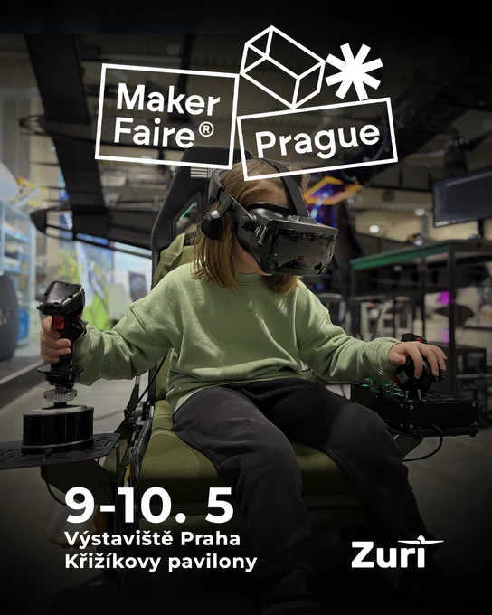 Zuri's VR flight simulator at Maker Faire Prague, 9–10 May.