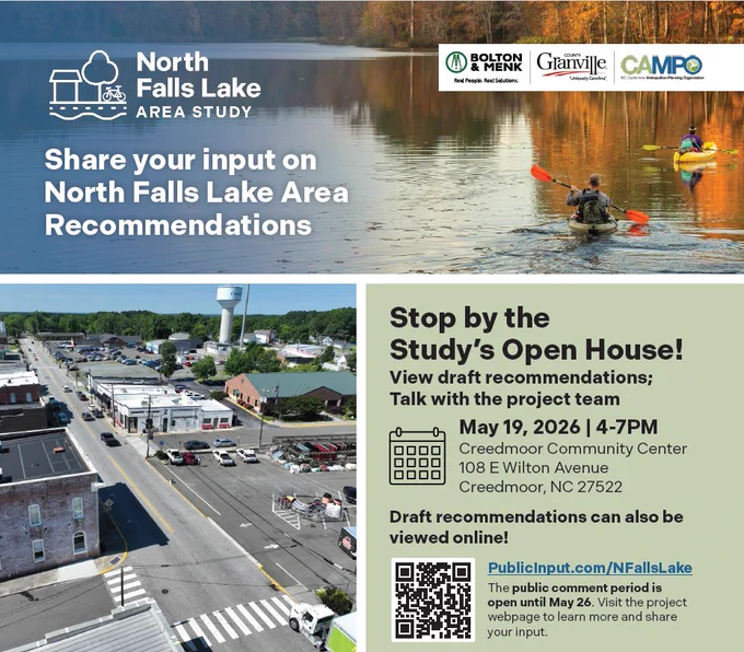 Photos of Falls Lake and the Town of Creedmoor with text same as post narrative.