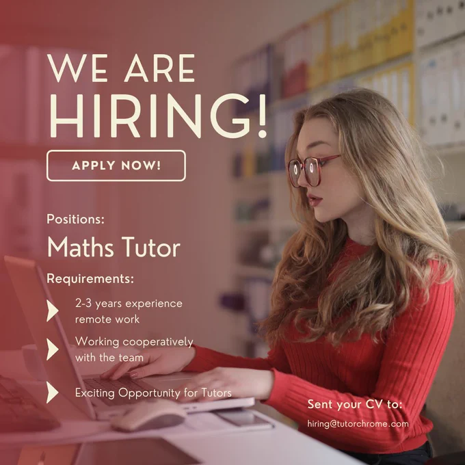 🚀 Now Hiring: Online High School Math Tutor (USA Remote)

TutorChrome
 is looking for passionate and experienced Online Math Tutors to teach High School students in the USA.

📍 Location: Remote (USA Only)
💼 Job Type: Part-Time
💰 Pay: $12–$15 per hour

Role Overview

We are seeking dedicated tutors with strong High School Mathematics knowledge who can provide engaging and personalized one-on-one online tutoring sessions for U.S. students. Tutors should be confident teaching Algebra, Geometry, and other High School Math topics while helping students improve academic performance and confidence.

Responsibilities
Conduct live online tutoring sessions for U.S. High School students
Teach Algebra, Geometry, and General High School Mathematics
Help students with homework, assignments, and test preparation
Create personalized lesson plans based on student learning goals
Use interactive online teaching methods to improve engagement
Monitor student progress and provide academic support