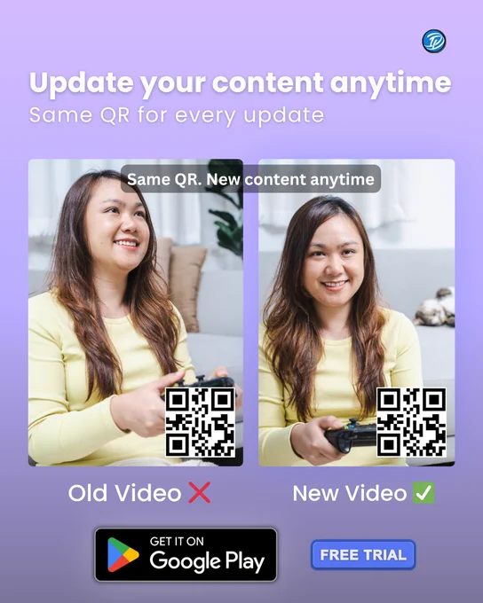A QR code linked to an old video is shown updated to a new video while keeping the same QR code.