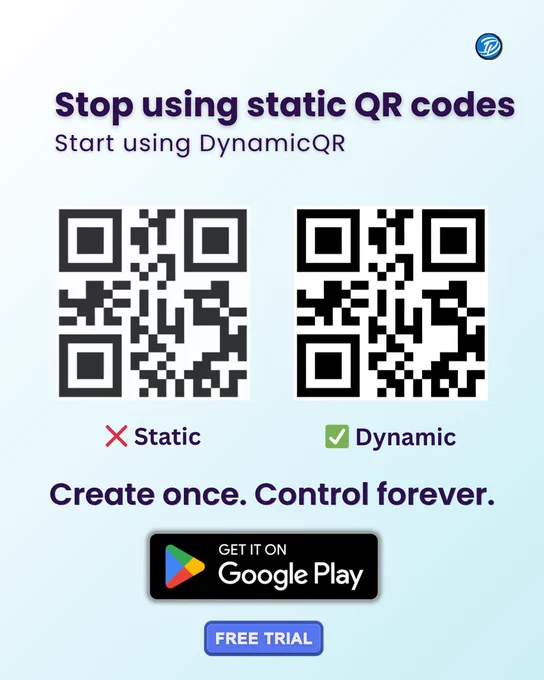 A comparison between static and dynamic QR codes encourages users to switch from fixed QR codes to editable dynamic QR codes with more control.