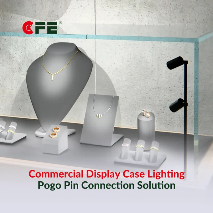 commercial display case lighting pogo pin connection solution