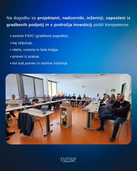 Mag. Primož Praper iz EUTRIP predava o temi FIDIC (gradbene pogodbe) v MPIK Slovenj Gradcu, organizator Race Kogo