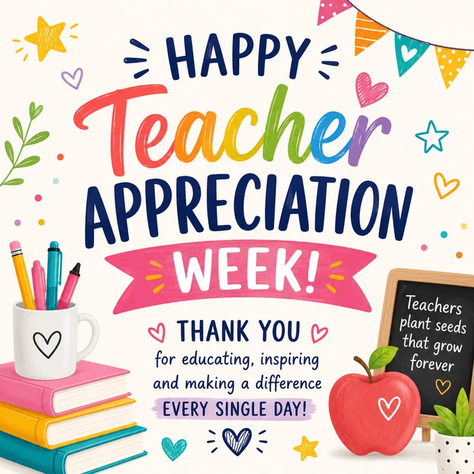 Happy Teacher Appreciation Week sign. 