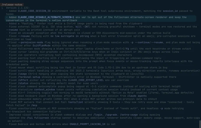 A screenshot of software release notes detailing updates and bug fixes, featuring technical instructions and environment variables.