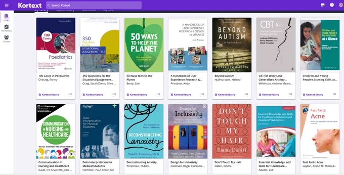 screenshot of Kortext home page with book covers