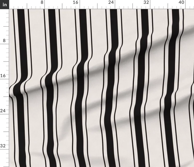 Coal Black Antique Vintage Mattress Ticking Stripe on Cream Fabric surface pattern design image
