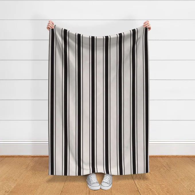 Coal Black Antique Vintage Mattress Ticking Stripe on Cream Fabric surface pattern design image