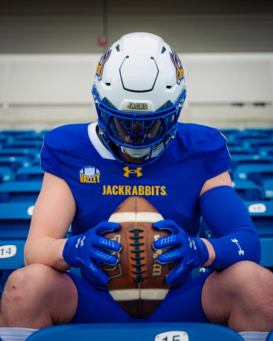 Photos of SDSU Football's new home blue jerseys. 