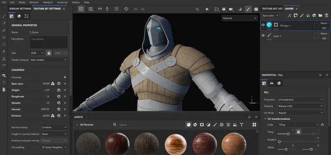 A screenshot of the Substance Painter interface showing a 3D character model from the game Paper History. The focus is on the shoulder pad, which has a detailed, wrinkled paper texture. The rest of the character model remains untextured in a grey color, showing the work-in-progress state of the texturing process