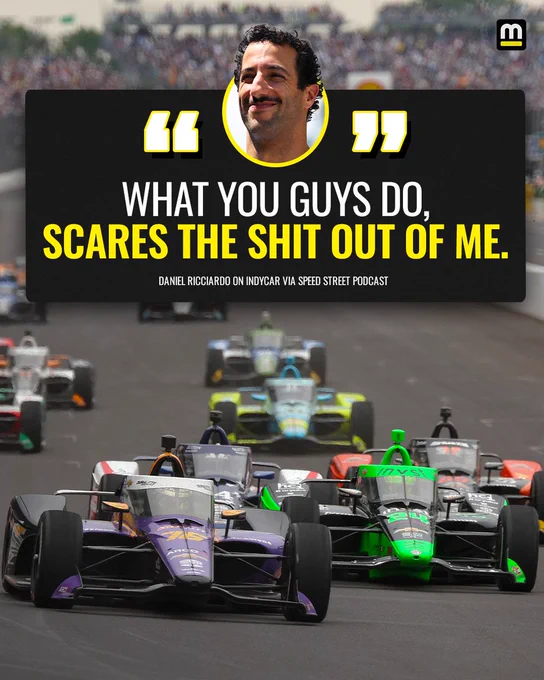 Daniel Ricciardo is photographed along with the 2025 Indianapolis 500 field of cars.