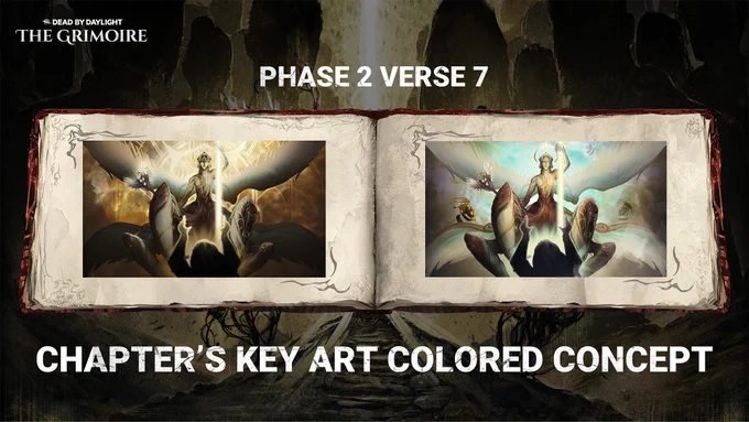 The Grimoire book with the Chapter's Key Art Colored Concept options on the page. 