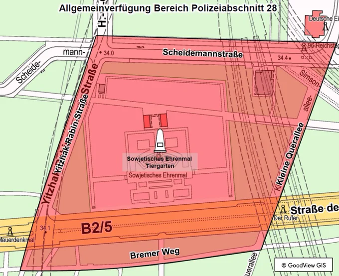 Von der Allgemeinverfügung umfasster Bereich im Tiergarten. Eingezeichnet auf einer Karte.