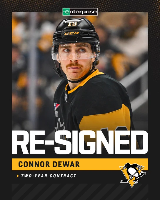 Photo of Connor Dewar in a graphic that says re-signed, Connor Dewar, two-year contract.