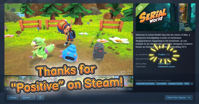 A screenshot from the Serial World demo store page, where the "Positive" rating with 12 reviews is highlighted! Yay!